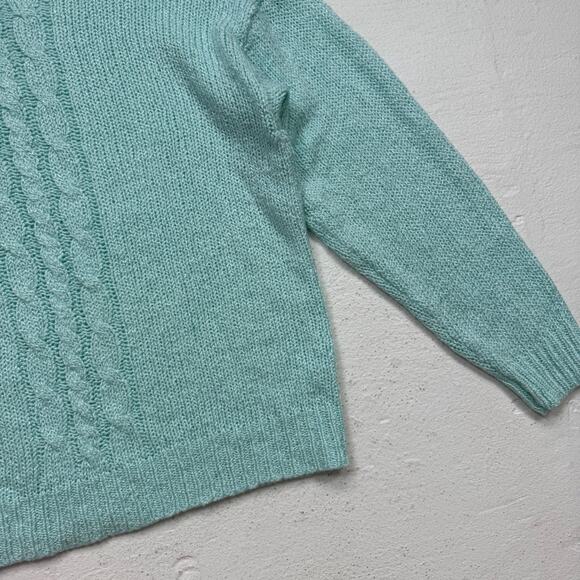 Vintage Sterling Harris Pearl Neck Sweater Medium Turquoise Cable Knit 80s - Picture 3 of 5
